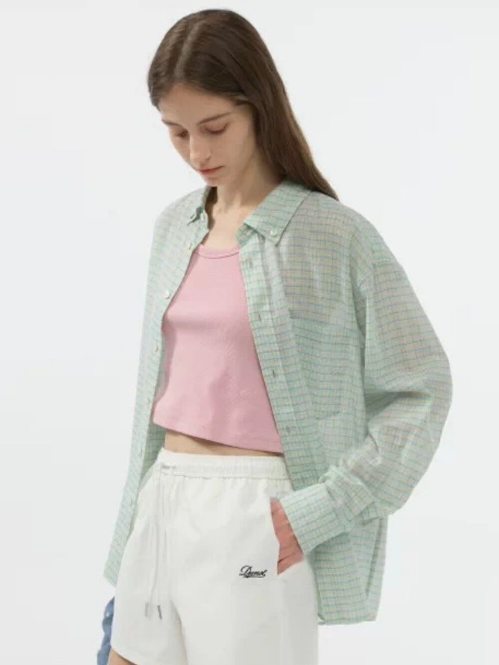 Dunst Korean Brand Plaid Seersucker Shirt Mint Green Size M Like New
